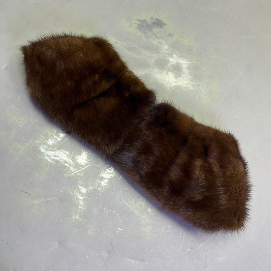 Real Mink Fur Collar/Neck Scarf 27"x5" Brown (Pre-Owned)