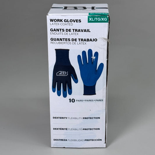 ZA@ BBH (10 PACK!) Work Gloves Latex Coated Sz-XL Blue 1718583 AS-IS