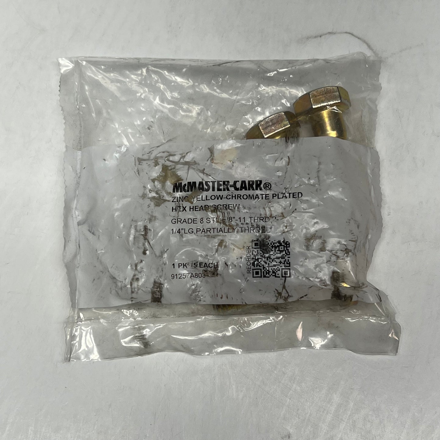MCMASTER-CARR (5 PACK) Hex Head Screw Zinc Yellow Chromate Plated 91257A803