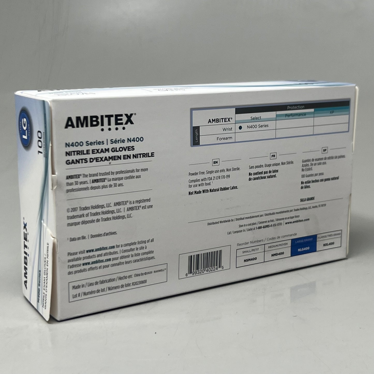 AMBITEX (100 Pk) Nitrile Exam Gloves Blue Size L N400 Series