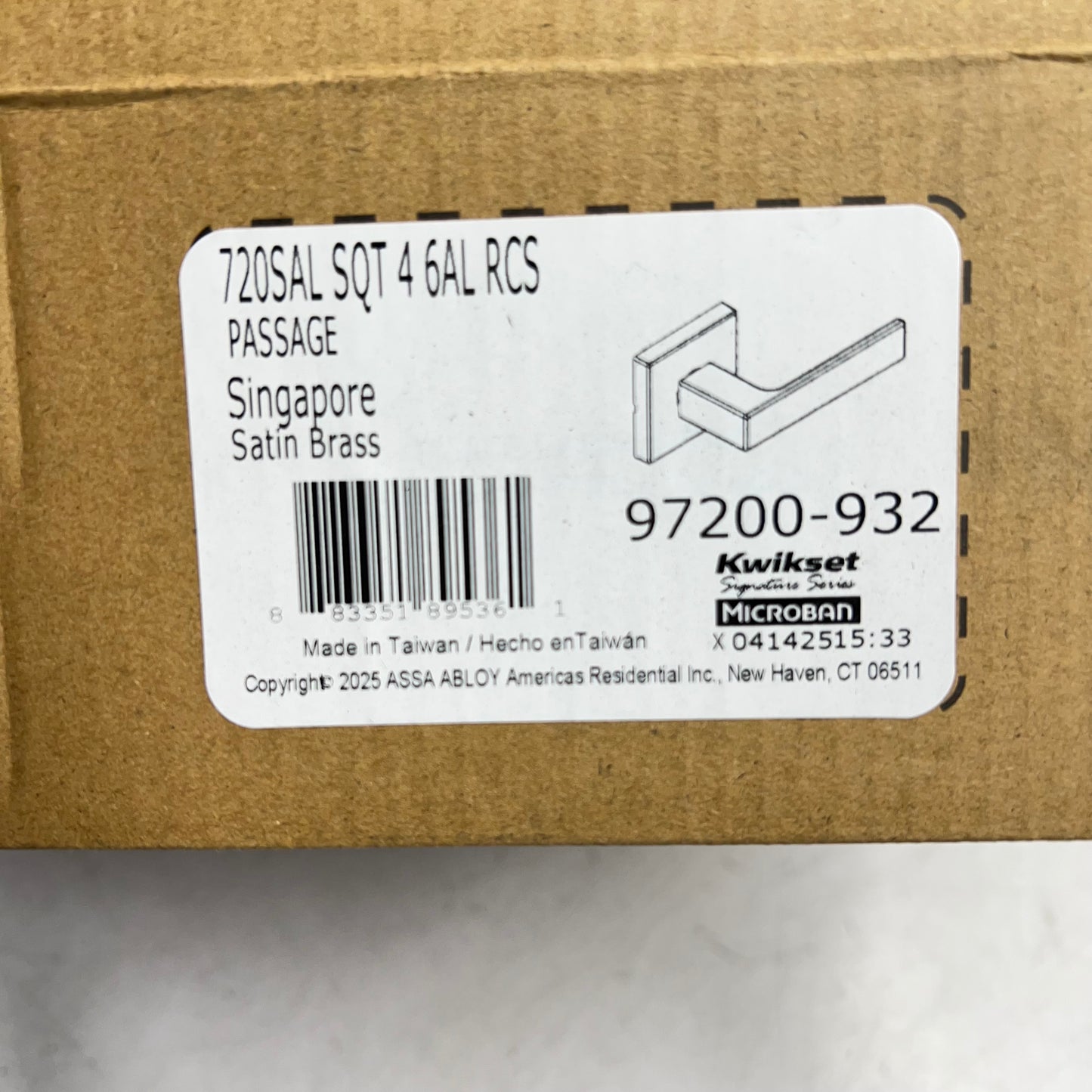 KWIKSET Singapore Passage Handle Cylindrical Lock Satin Brass 97200-932