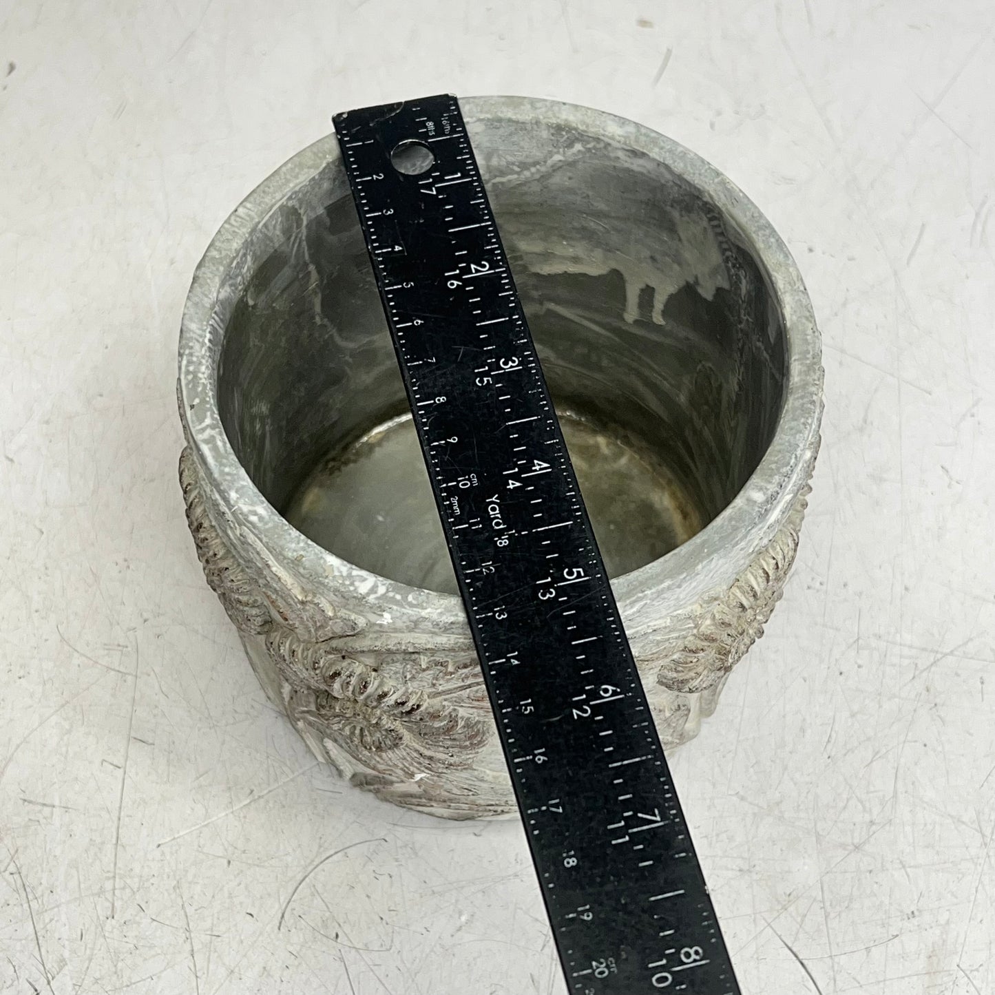 SILVER TREE Cement Flower Pattern Plant Pot 5.5" Dia X 5" Deep Grey A18600
