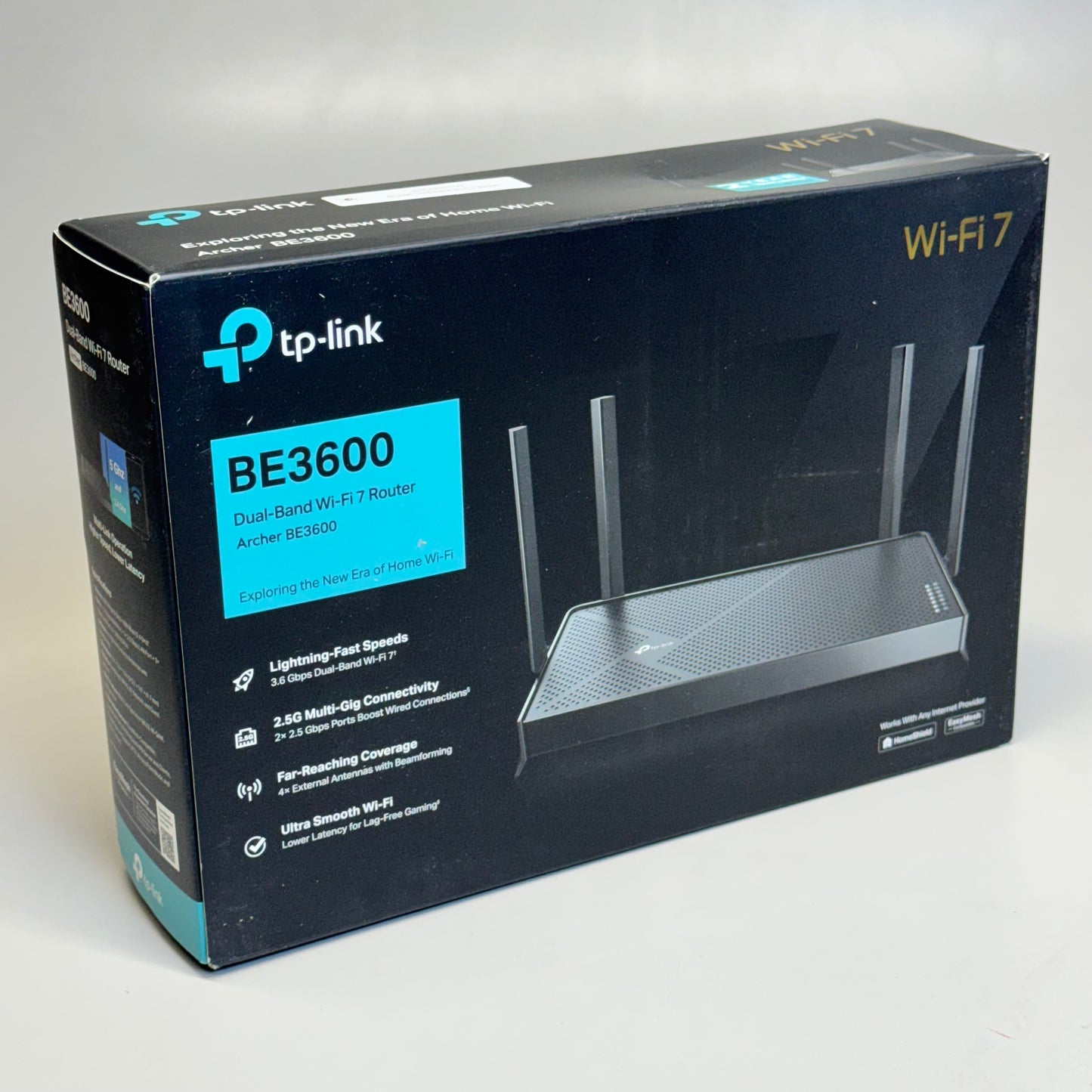 TP-LINK Dual-Band Wi-Fi 7 Router Size 10.5” L x 5.5” W Black BE3600