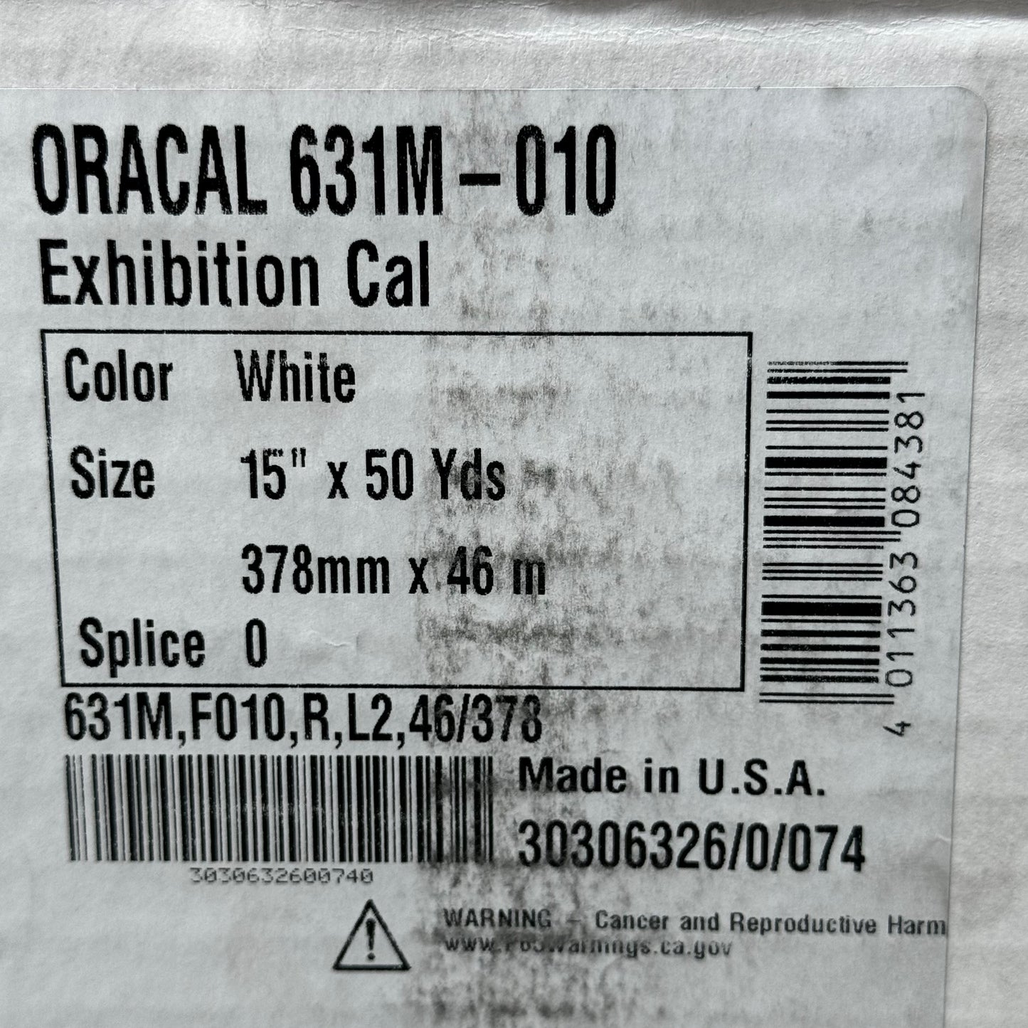 ORAFOL Oracal Exhibition Cal White 15" X 50Yds 631M-010