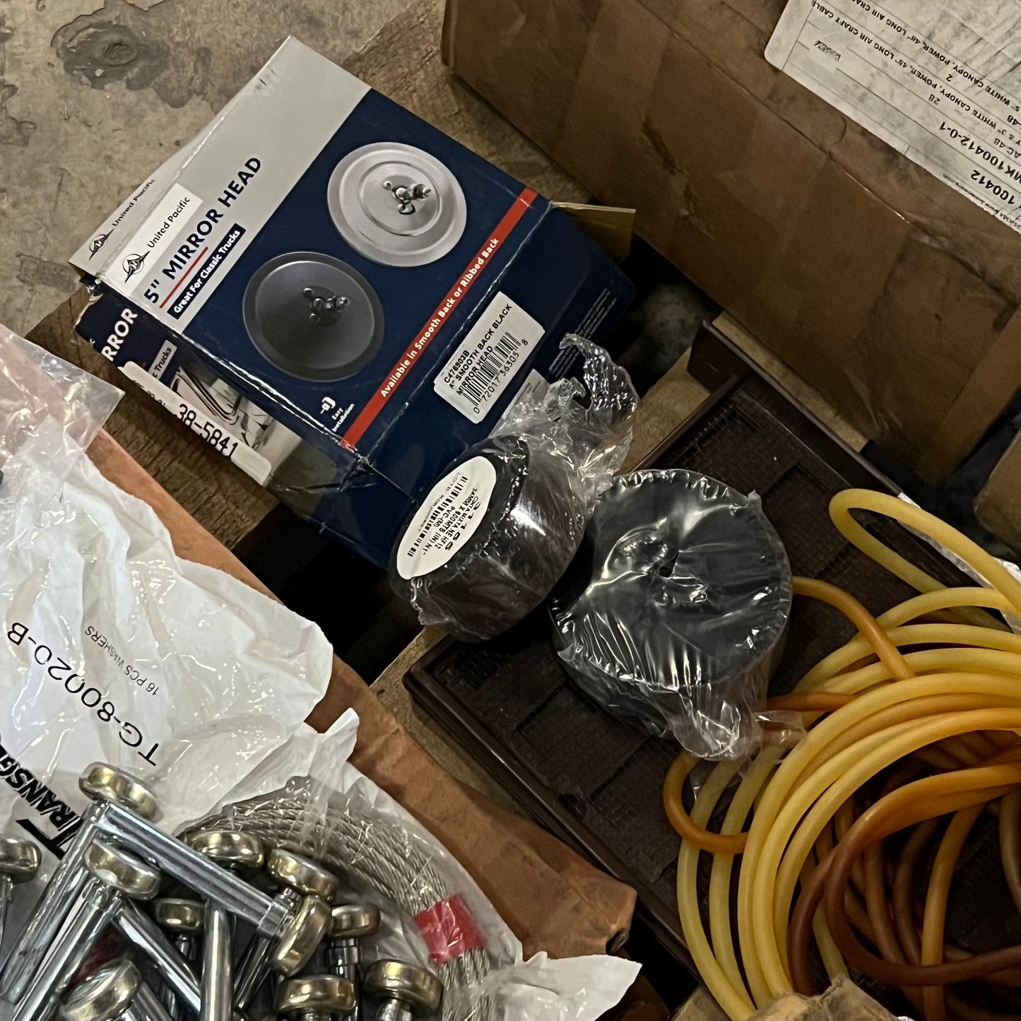 ZA@ Pallet of MIXED Assorted Hardware, Bucket Foam Cooler, & Sticker Labels (AS-IS)