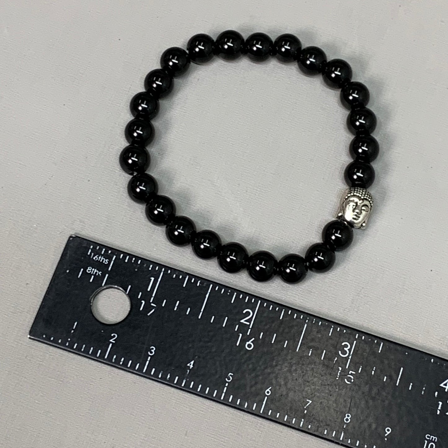 BEST WHOLESALE (12 PACK) Beaded Shiny Black Crystal Bracelets 3" Silver Buddha New