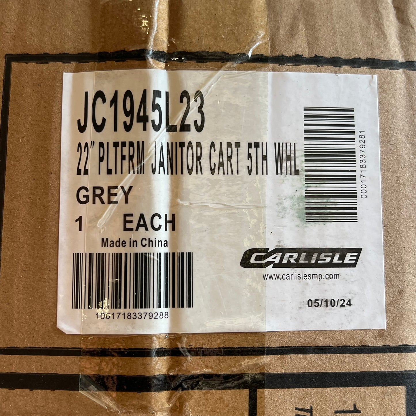 CARLISLE Polypropylene Janitor Cart W/ Shelving 25 Gal Bag Grey JC1945L23