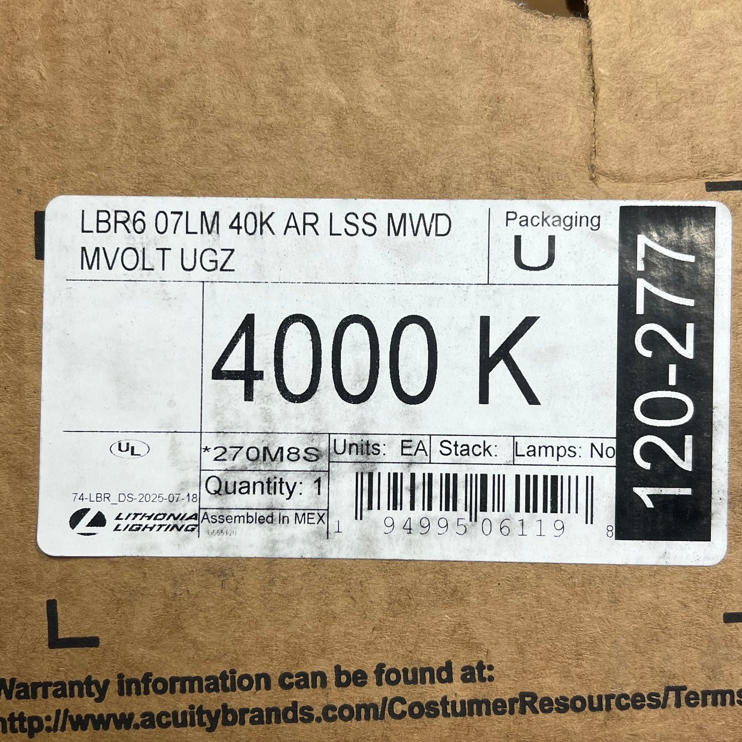 LITHONIA LIGHTING Retrofit Downlight 120-277V LBR6 07LM 40K AR LSS MWD MVOLT UGZ