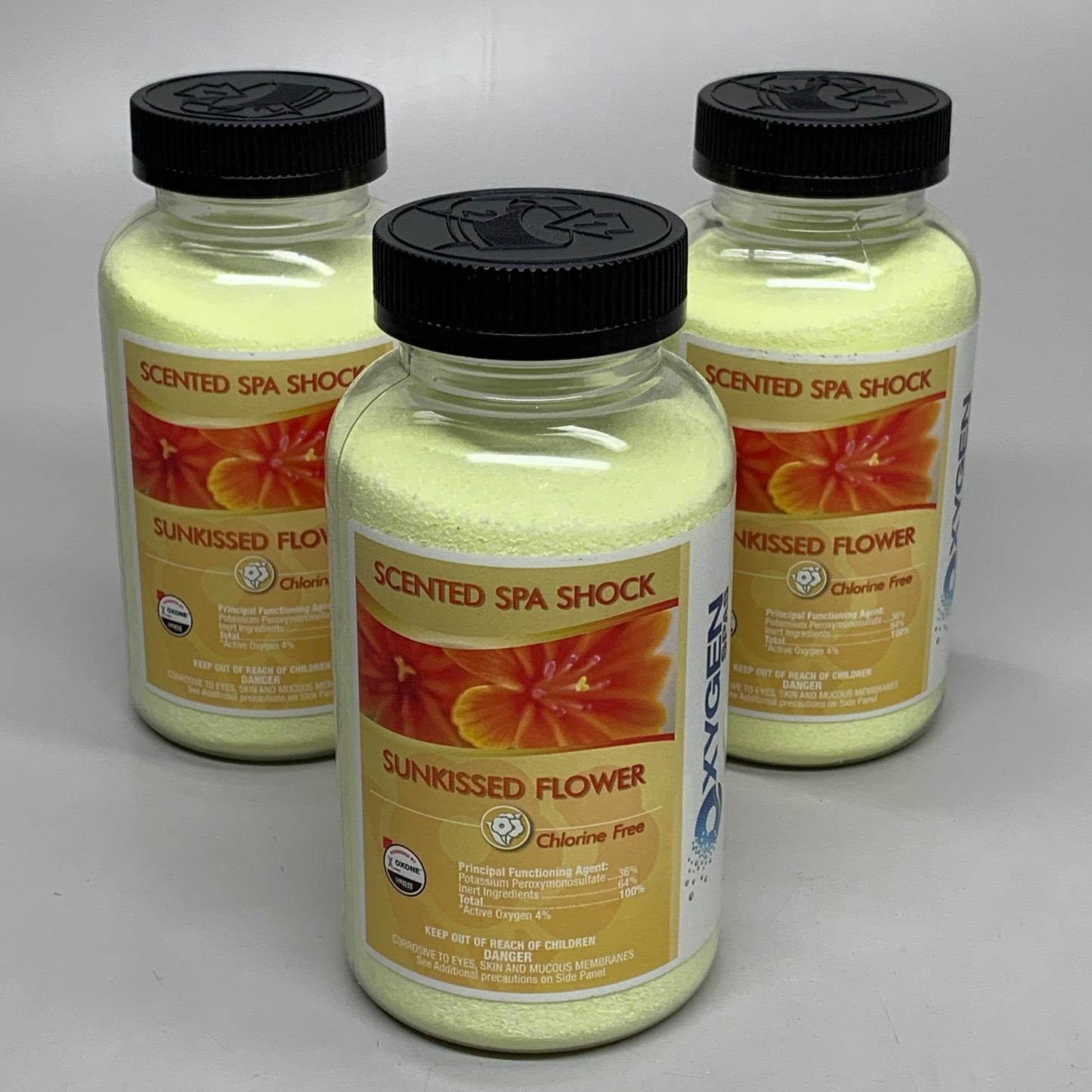 OXYGEN SPAS (3 PACK) Scented Spa Shock Chlorine Free Sun kissed Flower 1.875 lbs