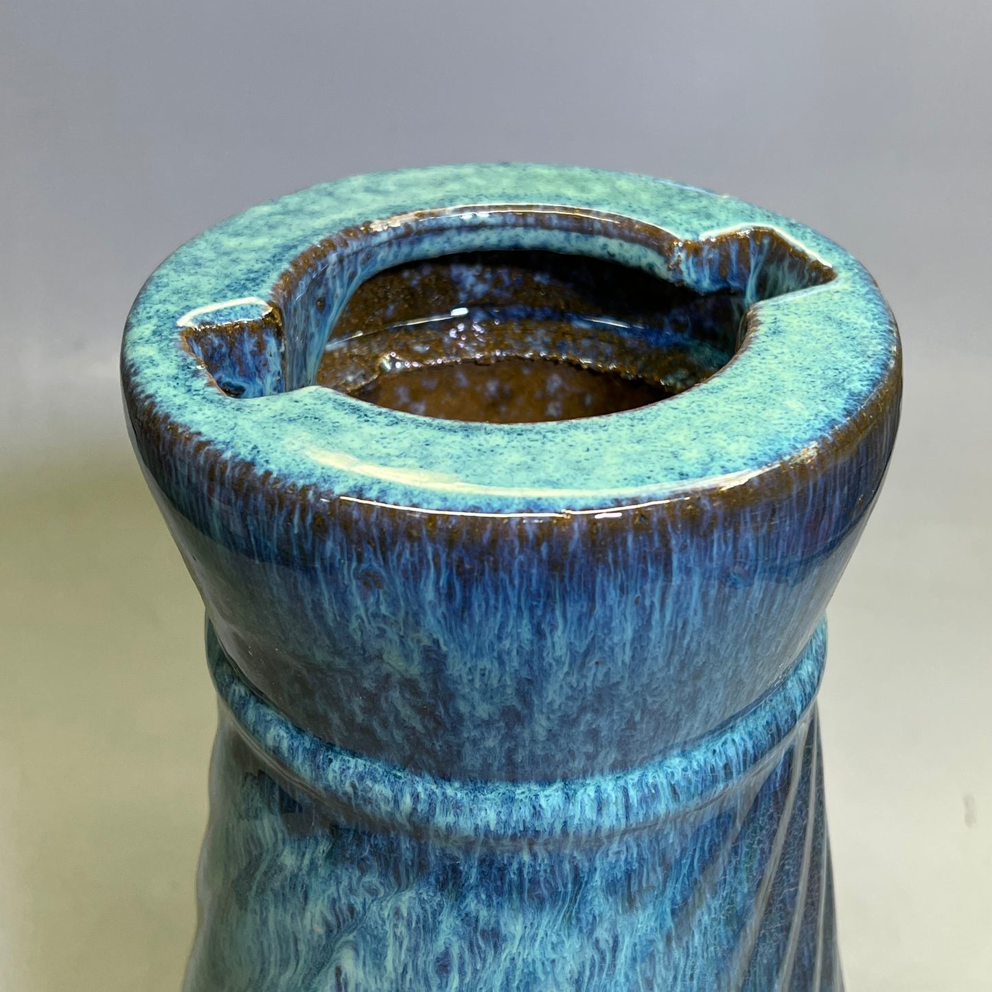 ZA@ Glazed Pottery 2 Piece Swirl Bird Bath 22" L x 20" Dia  Aqua Blue/Navy A
