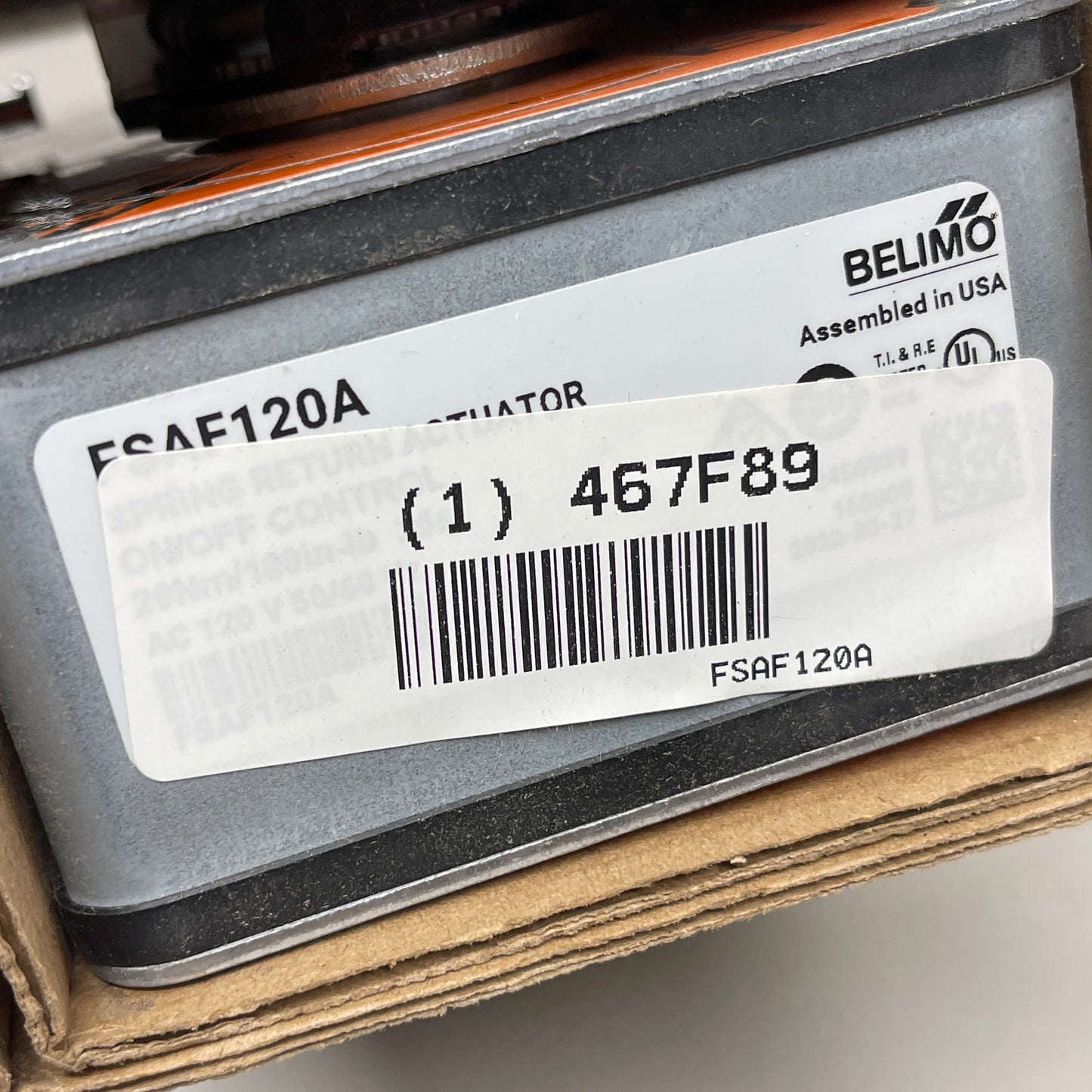 BELIMO Electric Actuator Direct Mount, Spring Return, On/Off, 180 in-lb Torque, 120V AC FSAF120A