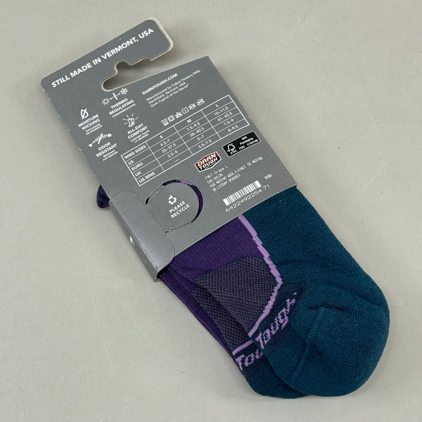 DARN TOUGH Hike/Trek Socks Micro Crew Lightweight Women SZ L 10-11.5 Grape Merino Wool