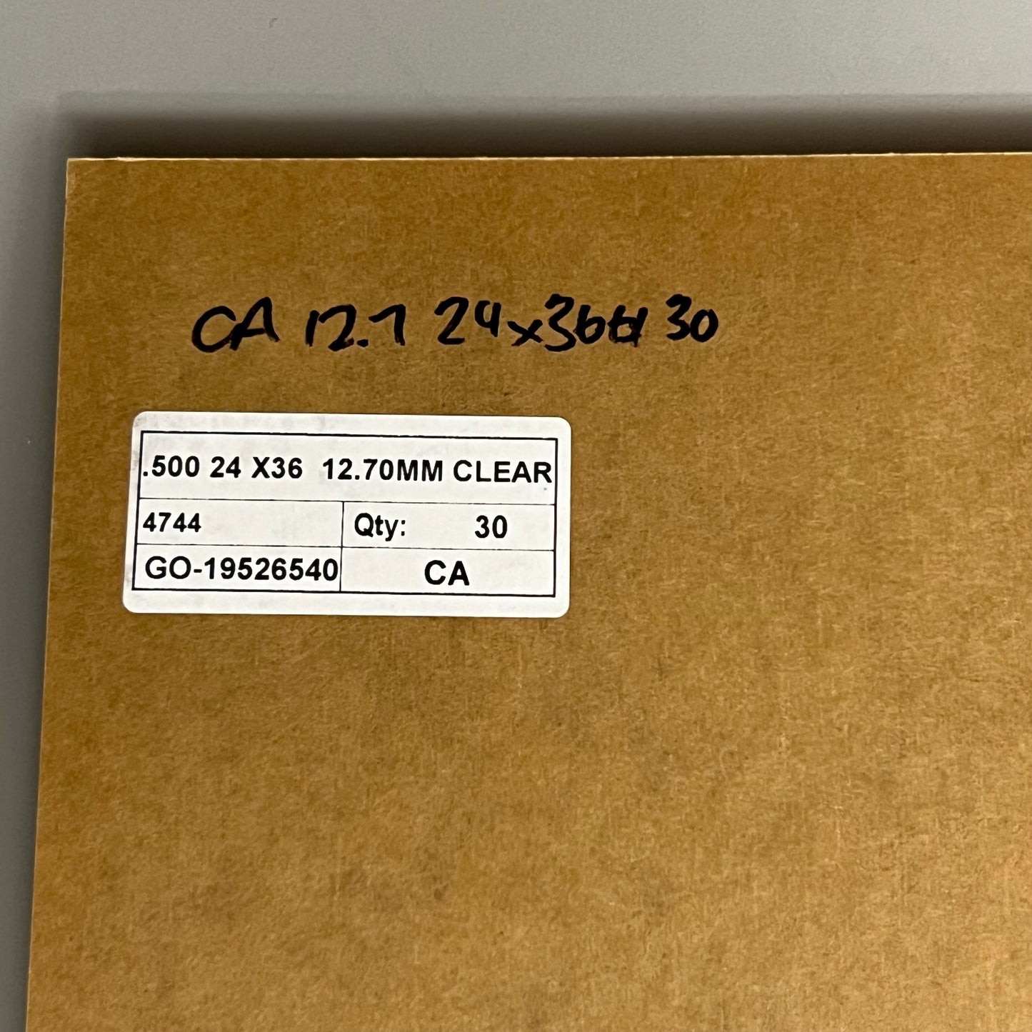 Clear Plexiglass Acrylic Plastic Piece .500 X 24" X 36" Paper Masked GO-19526540