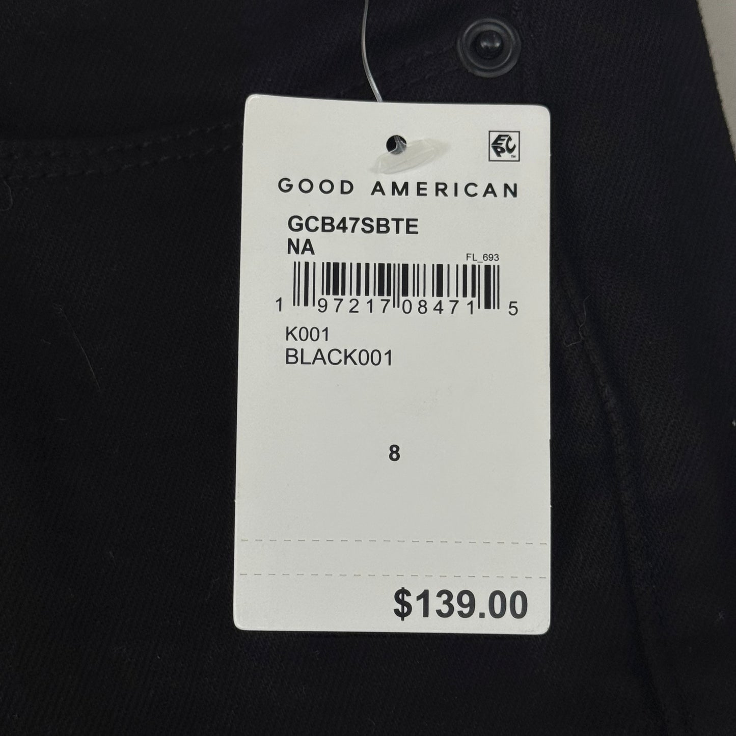 GOOD AMERICAN Good Classic Bootcut Jeans Women's Sz 8 Black001 GCB47SBTE