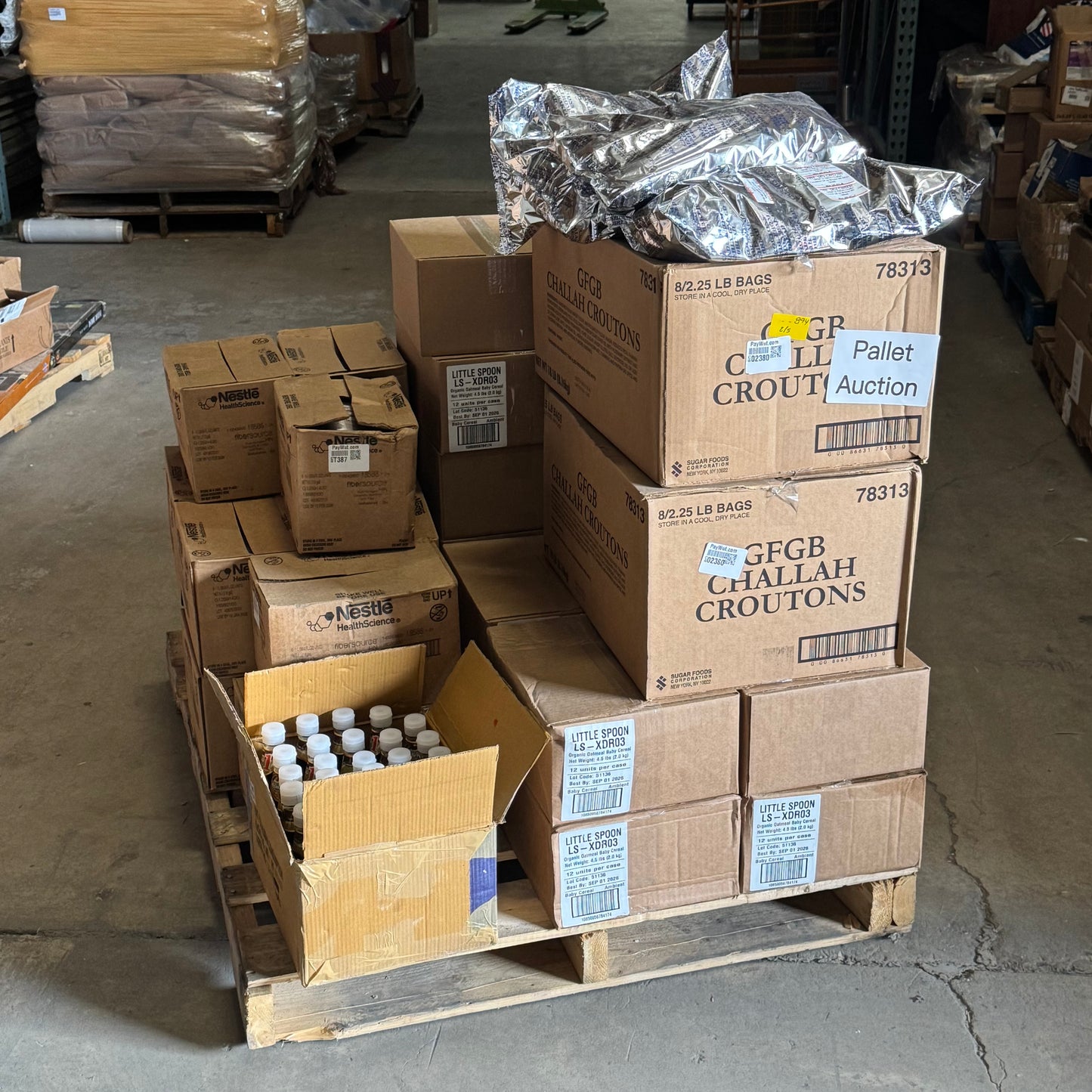 ZA@ Pallet of MIXED FiberSource, Soy Sauce, Baby Cereal, Challah Croutons, Etc… (AS-IS)