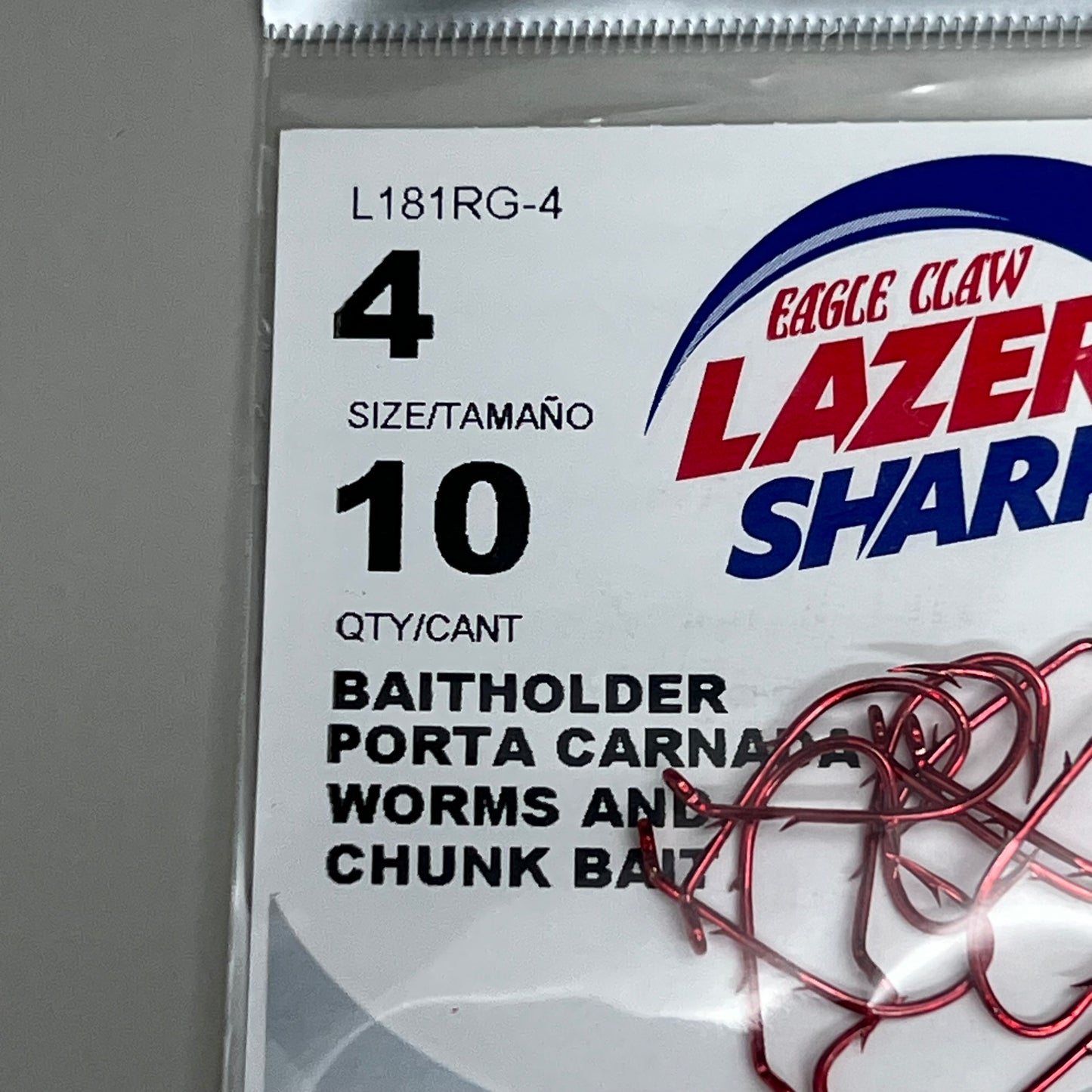 EAGLE CLAW (5 PACK) Lazer Sharp Down eye Offset Baitholders Red #4 10pc L181RG-4