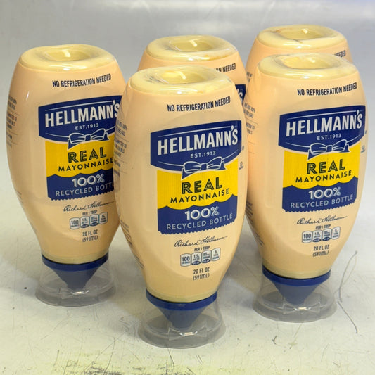 HELLMANN'S (5 PACK) Real Mayonnaise Squeeze Bottle 20 fl oz Mayo BB 08/26
