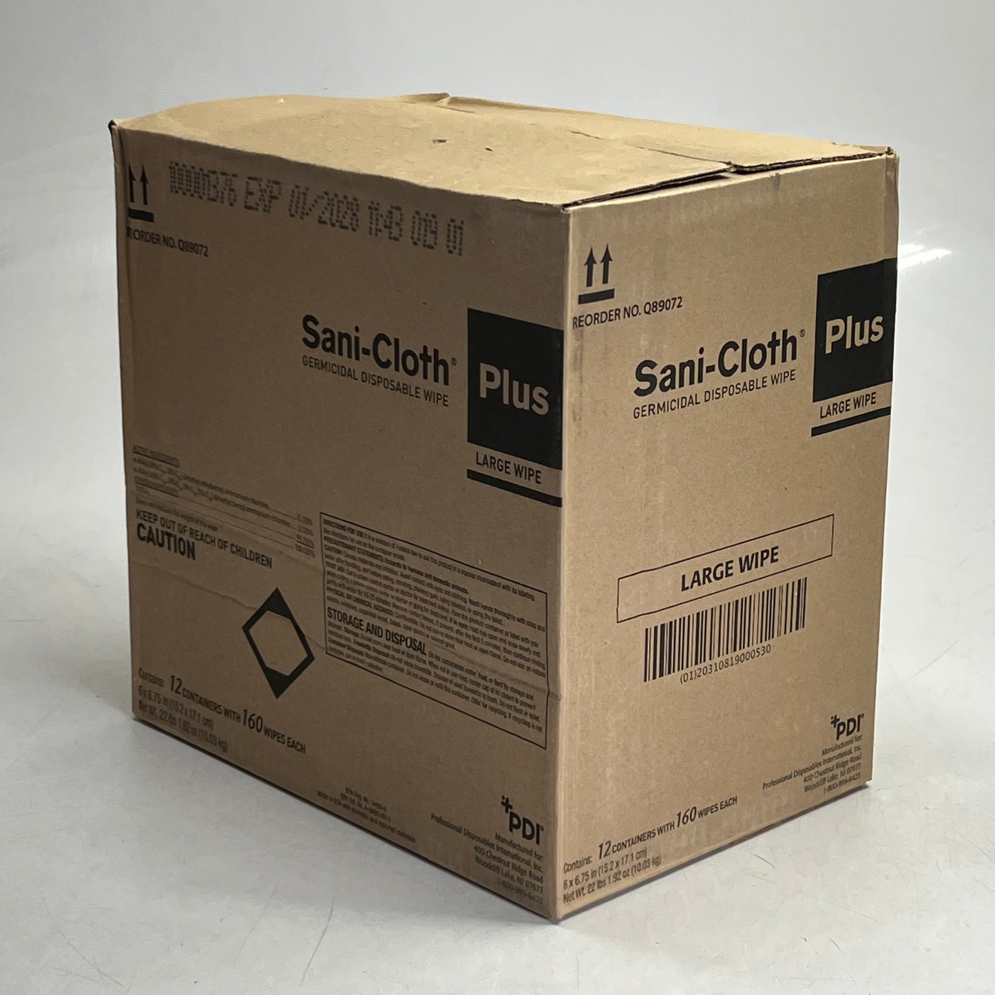 SANI CLOTH (12 PACK Of 160 Wipes) Plus Germicidal Disposable Wipes Sz Large, White Q89072 BB 01/28
