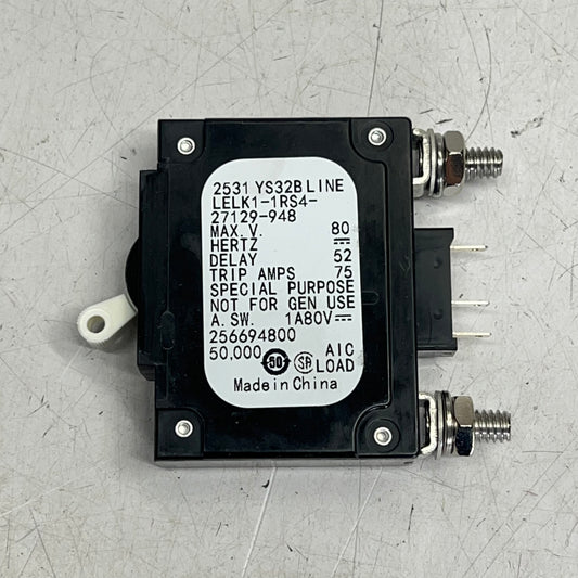 AIRPAX Circuit Breaker Lever 1 Pole Panel Mount 80 VDC 50A LELK1-1RS4-30452-50