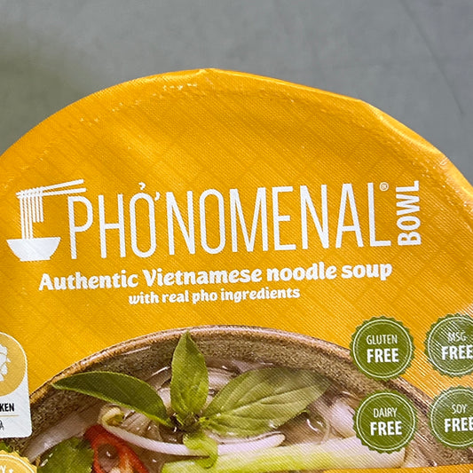 ZA@ PHO NOMENAL (5 PACK) Authentic Vietnamese Chicken Noodle Soup Bowl 2.47 Oz BB 01/27 (D|istressed Packaging)