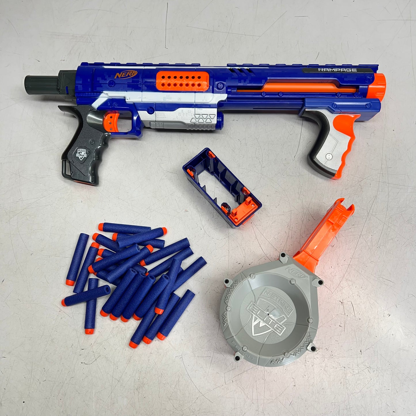 HASBRO Nerf Rampage N Strike Elite Toy Blaster 25 Dart Drum Blue/Orange 98697