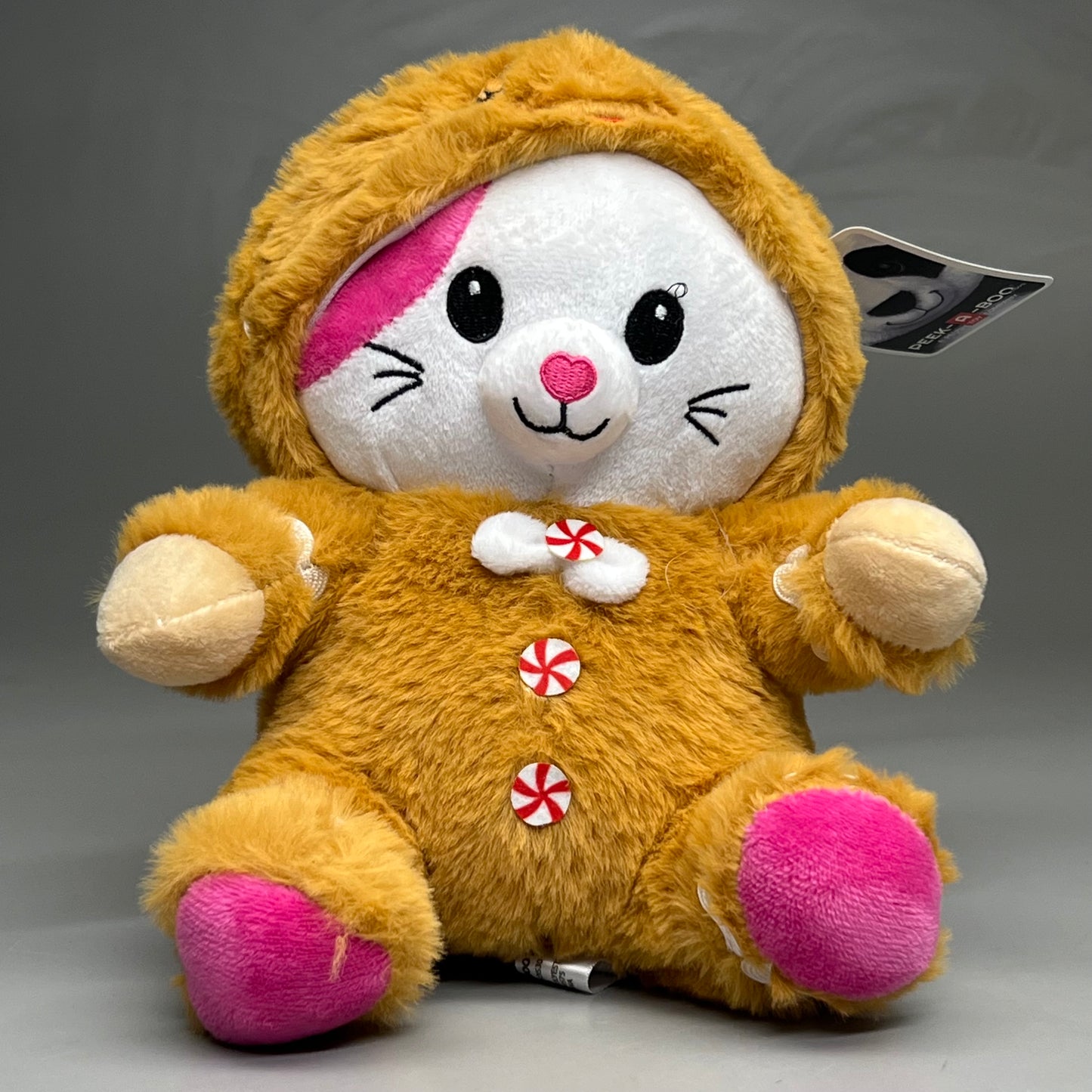 PEEK A BOO TOYS Kitty / Gingerbread Man Stuffed Animal Brown/ White/ Pink XMASDIS30