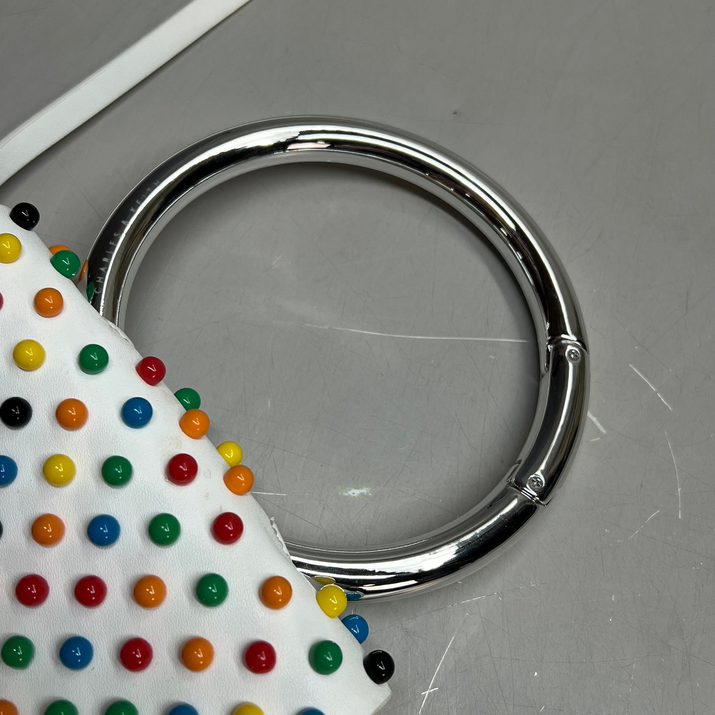 CHARLES & KEITH Rainbow Studded Shoulder Purse Faux Leather 6" x 6" (Pre-Owned)