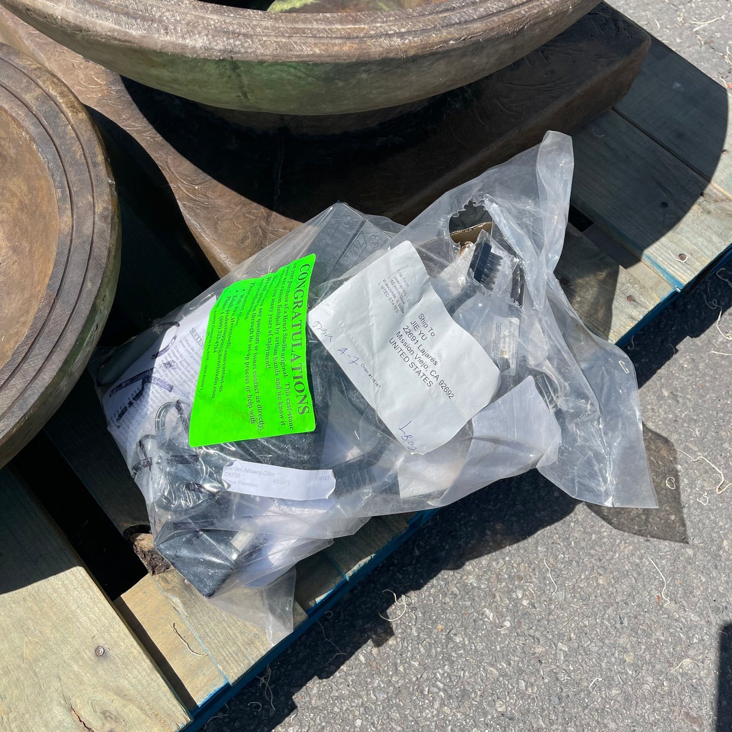 ZA@ Pallet of HENRI STONECASTERS Wave Fountain Stone Basin Parts (AS-IS)
