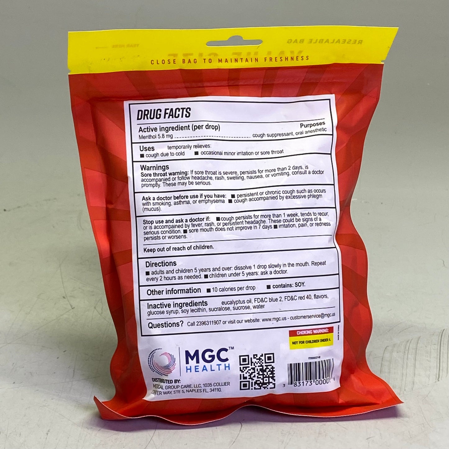 ZA@ MGC HEALTH (6 PACKS Of 80 Drops) Menthol Cough Drops 80 Drops Red IT000037-80 BB 10/25 A