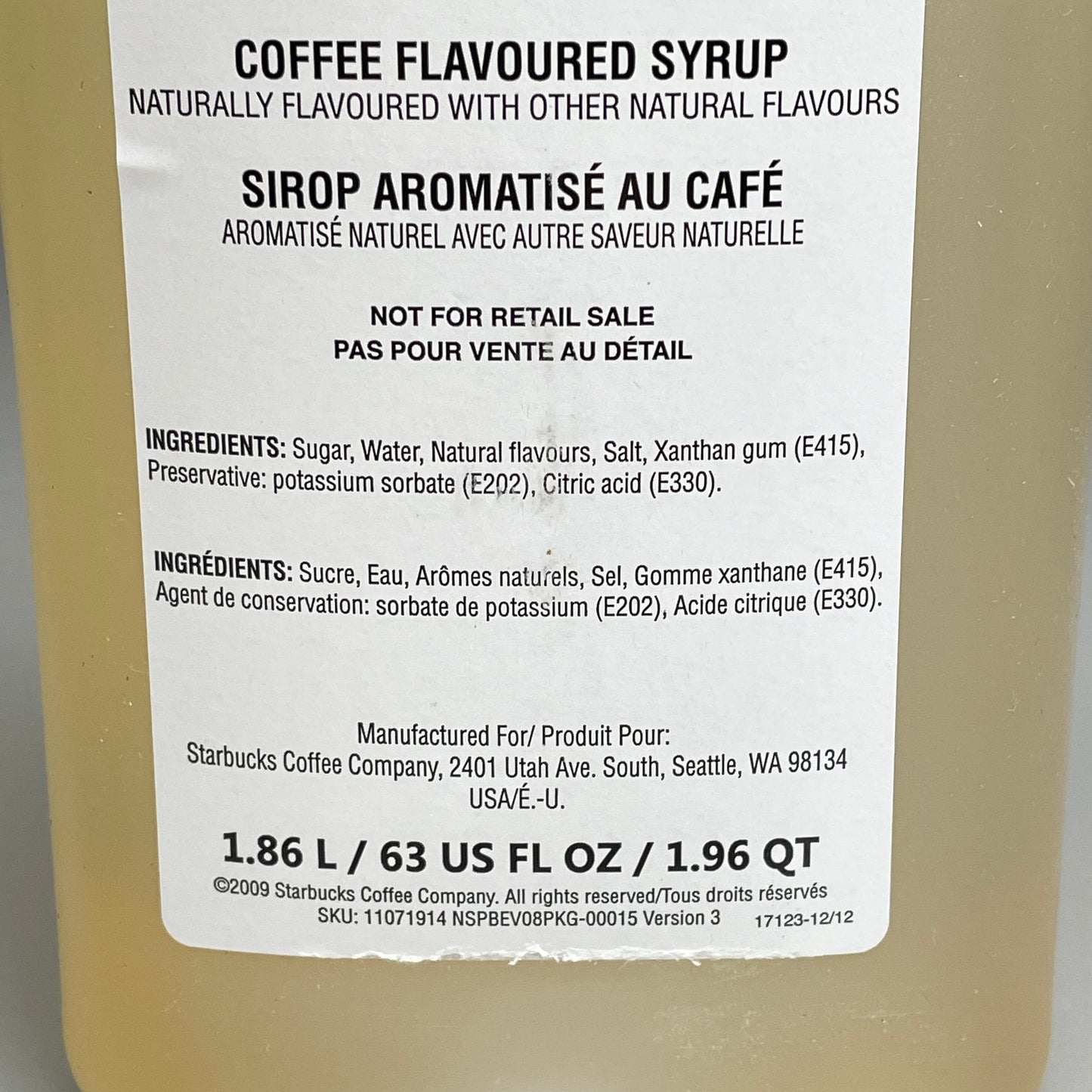 ZA@ STARBUCKS (4 PACK) Frappuccino Coffee Flavored Syrup 1.86 L/bottle BB 10/24 As-is Damaged Box