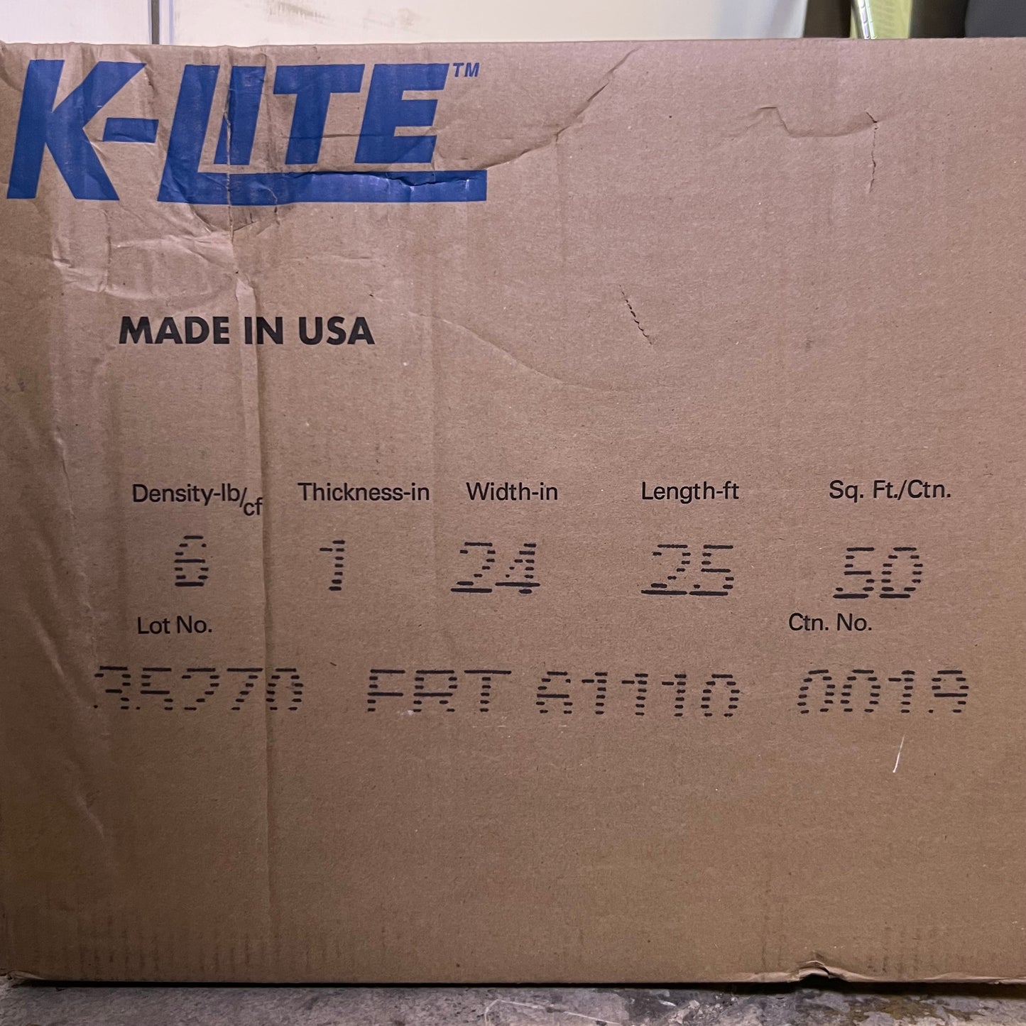 K LITE Insulation Roll #6 Sz 24"W x 25 ft. 35169