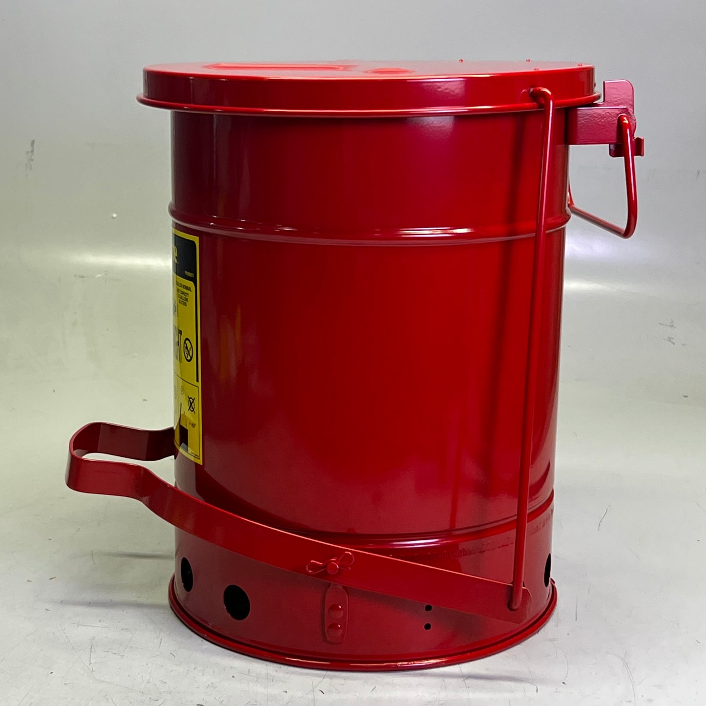 JUSTRITE Oily Waste Can 6 Gal w/ Foot Lever Red 09100
