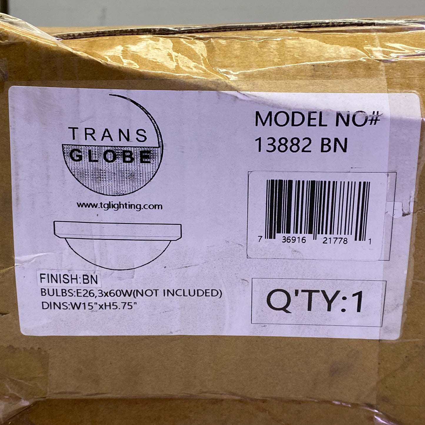 TRANS GLOBE Three Light Down Lighting Flush Mount Sz 15"W x 5.75"H 13882 BN