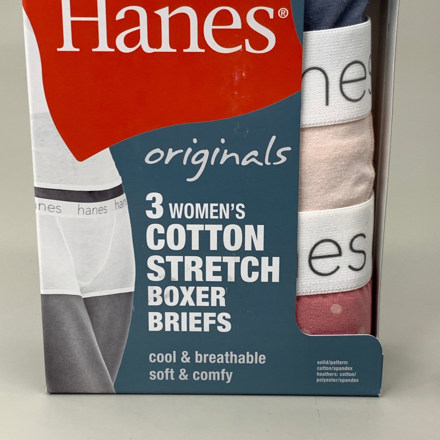 HANES 3 PACK!! Originals Women's Breathable Cotton Boxer Briefs Underwear Sz XL Blue/Buff/Pink 45OUBB