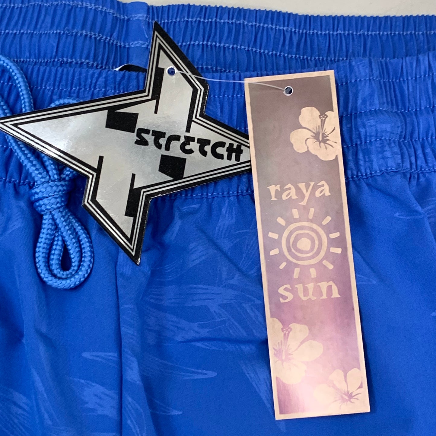 RAYA SUN Stretch Swim Style Shorts W/ Flower Design Women's 1X Blue/Gray