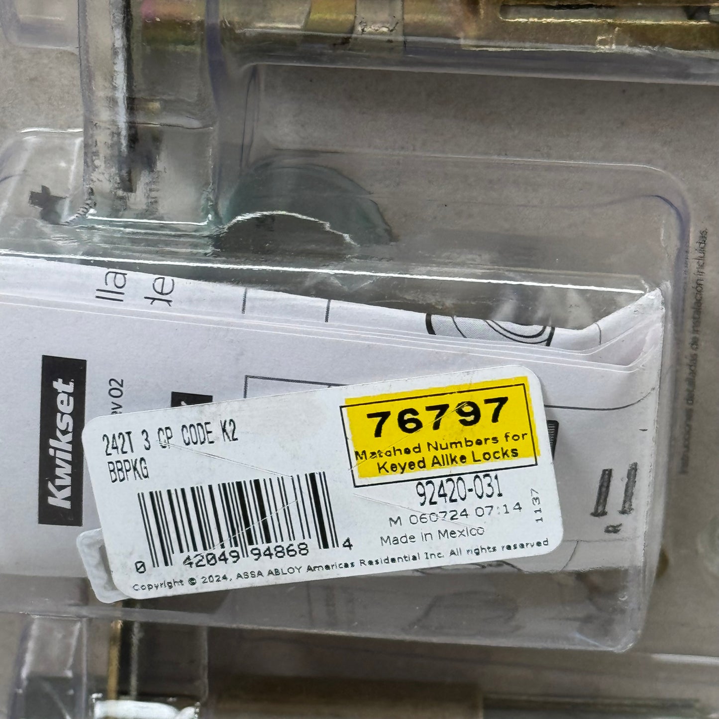 KWIKSET Tylo 400 Knobs & 660 Single Cylinder Deadbolts Polished Brass 92420-031