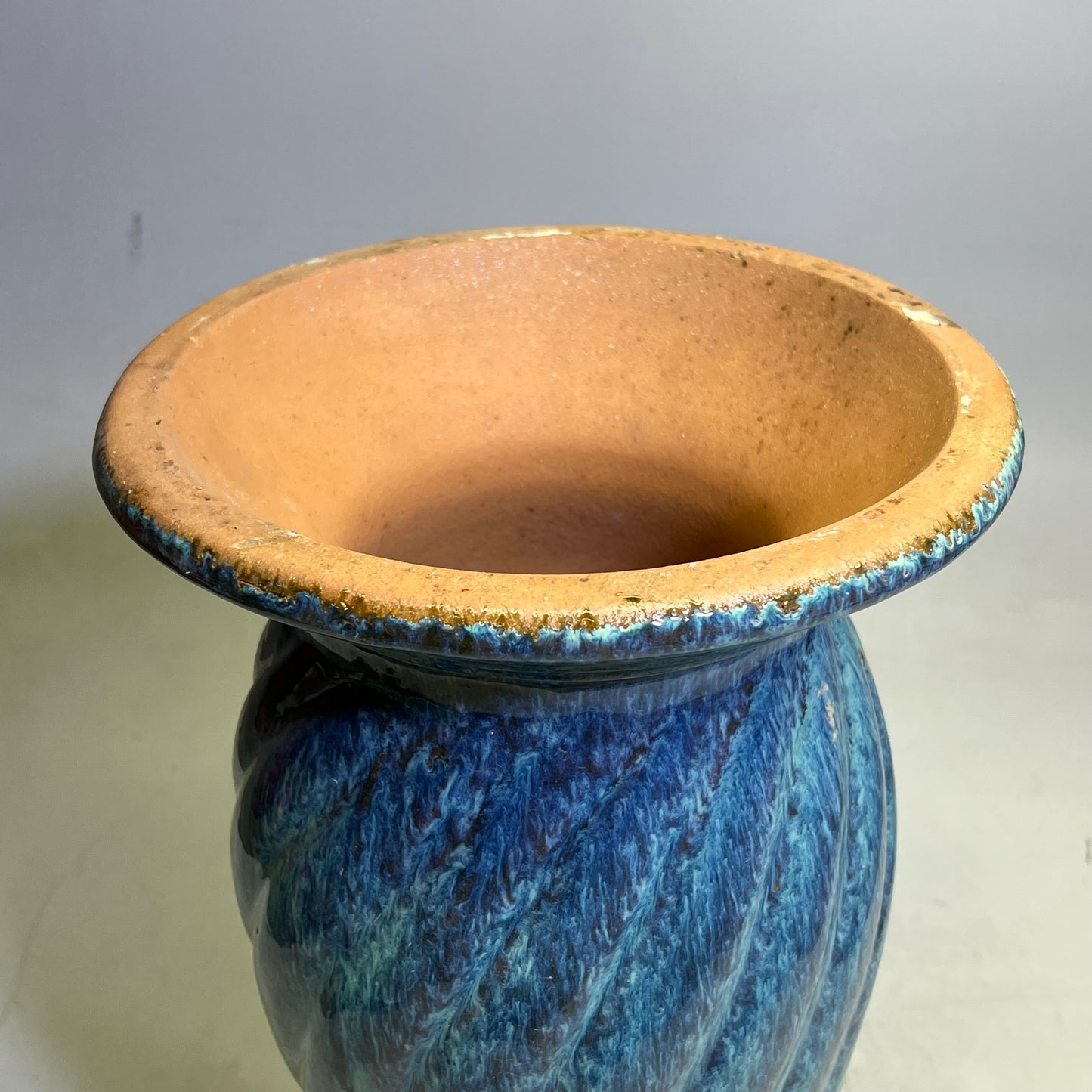 ZA@ Glazed Pottery 2 Piece Swirl Bird Bath 22" L x 20" Dia  Aqua Blue/Navy A