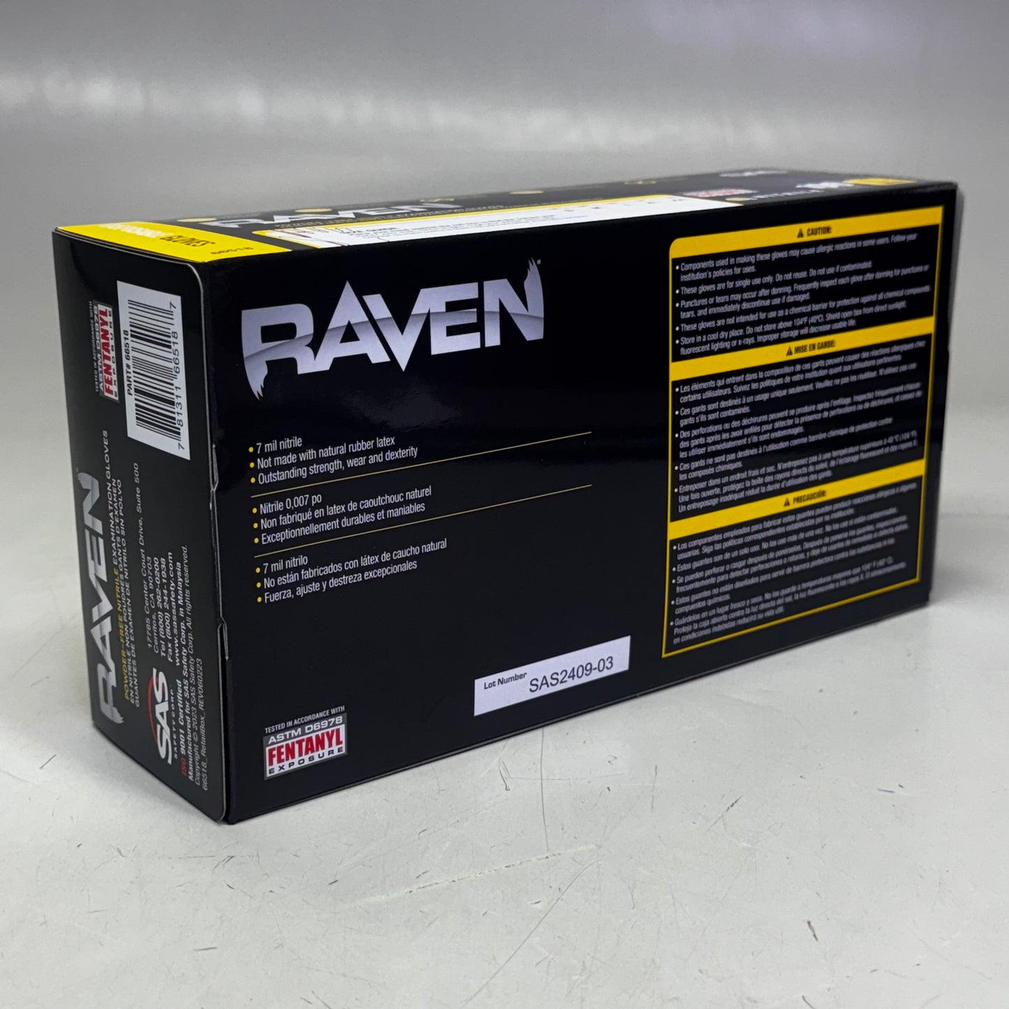 RAVEN (200 Gloves) Powder Free Nitrile Examination Gloves L Black 66518