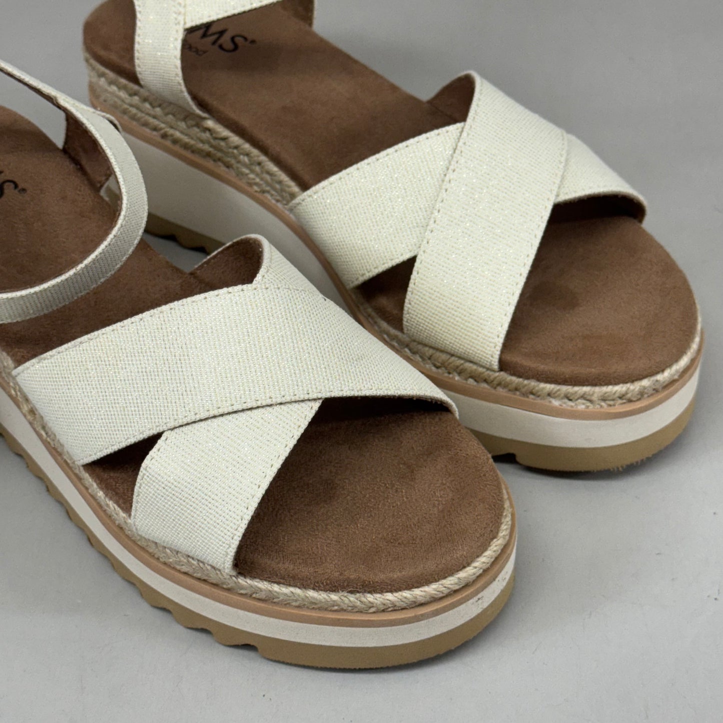 TOM'S Noelani Platform Wedge Sandals Women's Sz 8 EU38.5 Natural/Gold  10022418