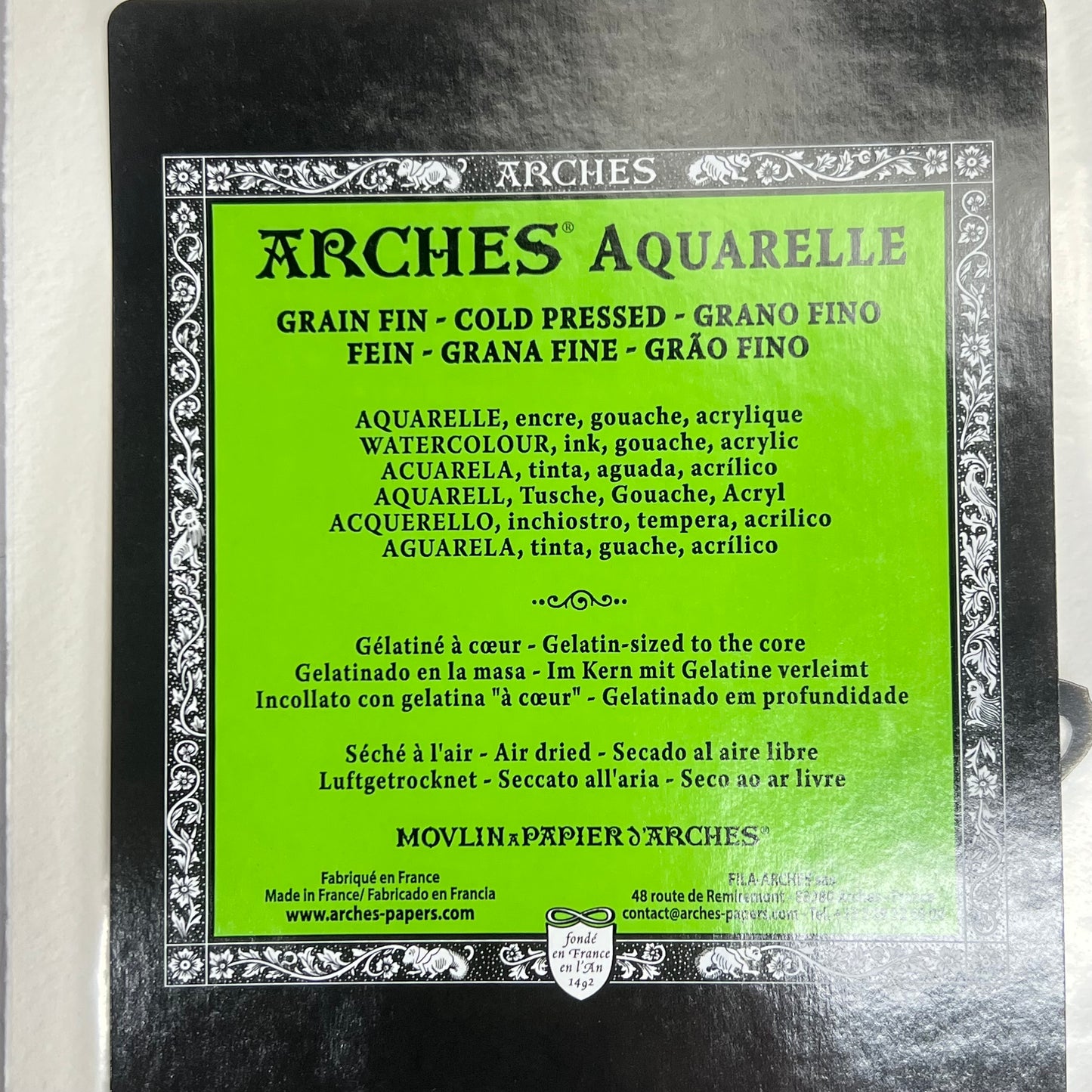 ARCHES AQUARELLE (5 SHEETS) Watercolor Papers 22"x30" Natural White 01003200825