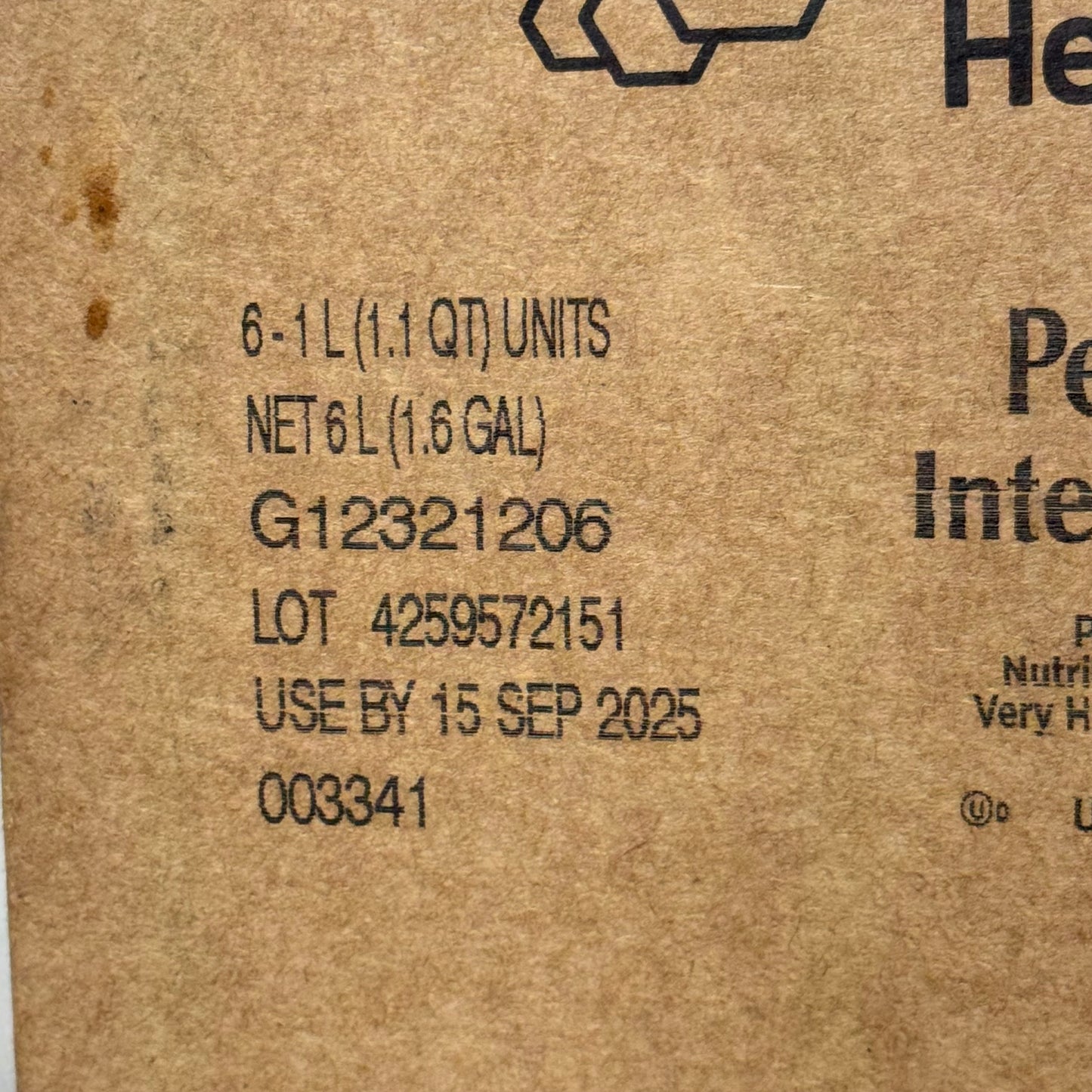 NESTLE (6 PACK) Peptamen Intense VHP Unflavoured Feeding Tube Peptide 1L BB 09/25