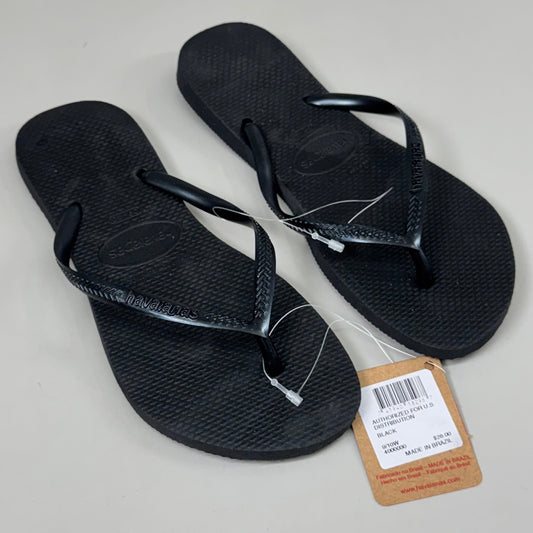 ZA@ HAVAIANAS High Quality Rubber Slim Flip Flops Non-Slip Women's 9/10 Black 400030 F