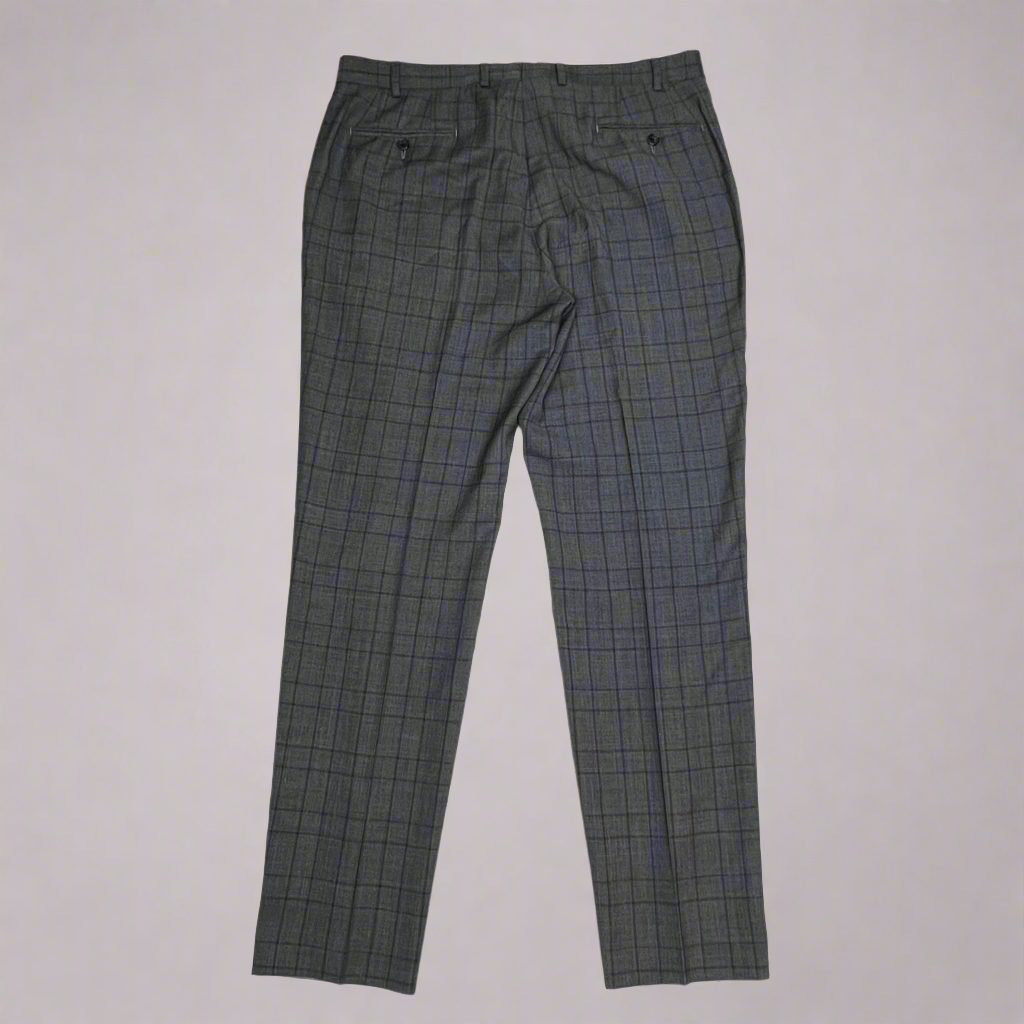 RALPH LAUREN  70% Wool Hand Tailored Suit Set Men's Sz 42 L Grey Purple Plaid (Pre-Owned)