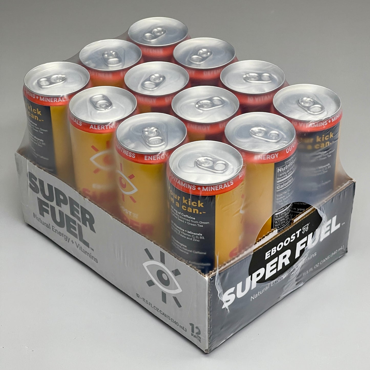 ZA@ EBOOST 12PK! Super Fuel Energy Drinks Sparkling Orange Mango 11.5 fl oz (10/24)