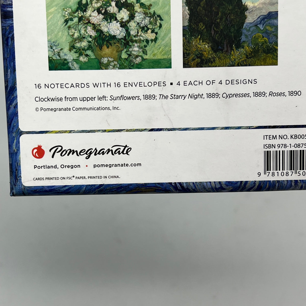 POMEGRANATE (2 PACK, 16 EACH) Vincent Van Gogh Notecards W/ Envelopes 4x5" KB005