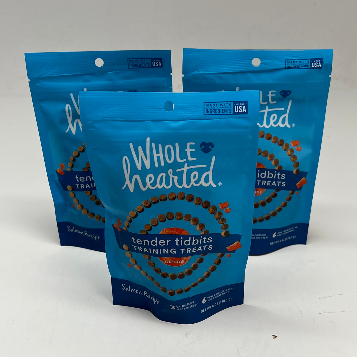 ZA@ WHOLE HEARTED (3 PACK) Tender Tidbits Train Treats for Dogs Salmon Flavor 6oz