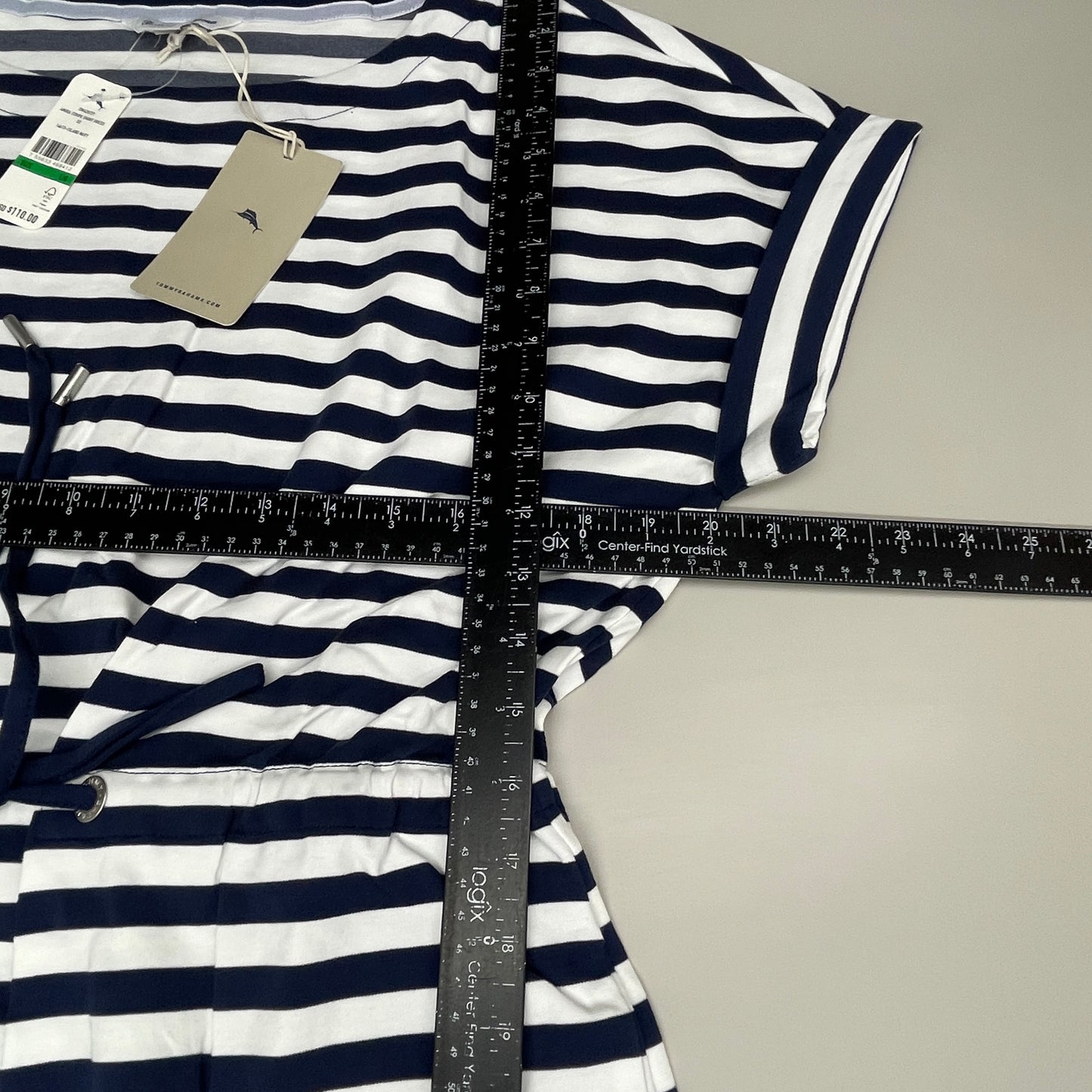 TOMMY BAHAMA Women's Short Sleeve Amira Stripe Short Dress Size L Island Navy (New)