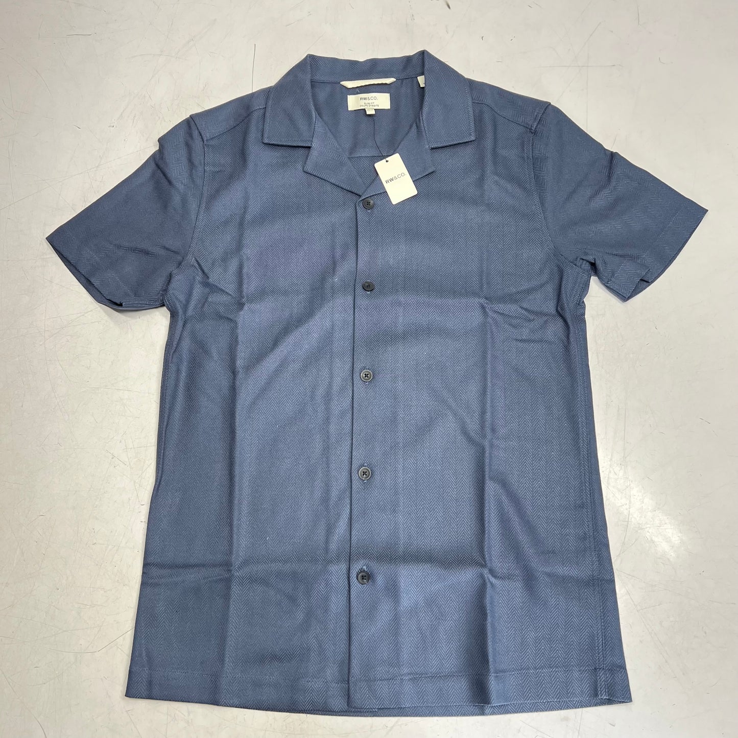 RW & CO Short-sleeve Herringbone Shirt W/ Camp Collar Men's Sz XS Blue 485793
