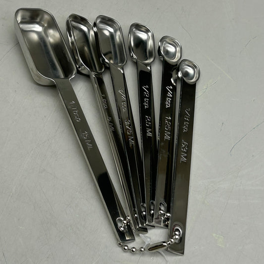 RSVP (6 Spoons) Endurance Stainless Steel Measuring Spice Spoon Set 1/8tsp,1/4tsp,1/2tsp,3/4tsp,1tsp, 1tbs
