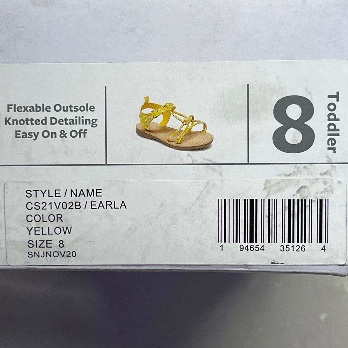 CARTER'S Earla Knot Toddler Sandal Shoe Girl's Sz 8 Yellow CS21V02B